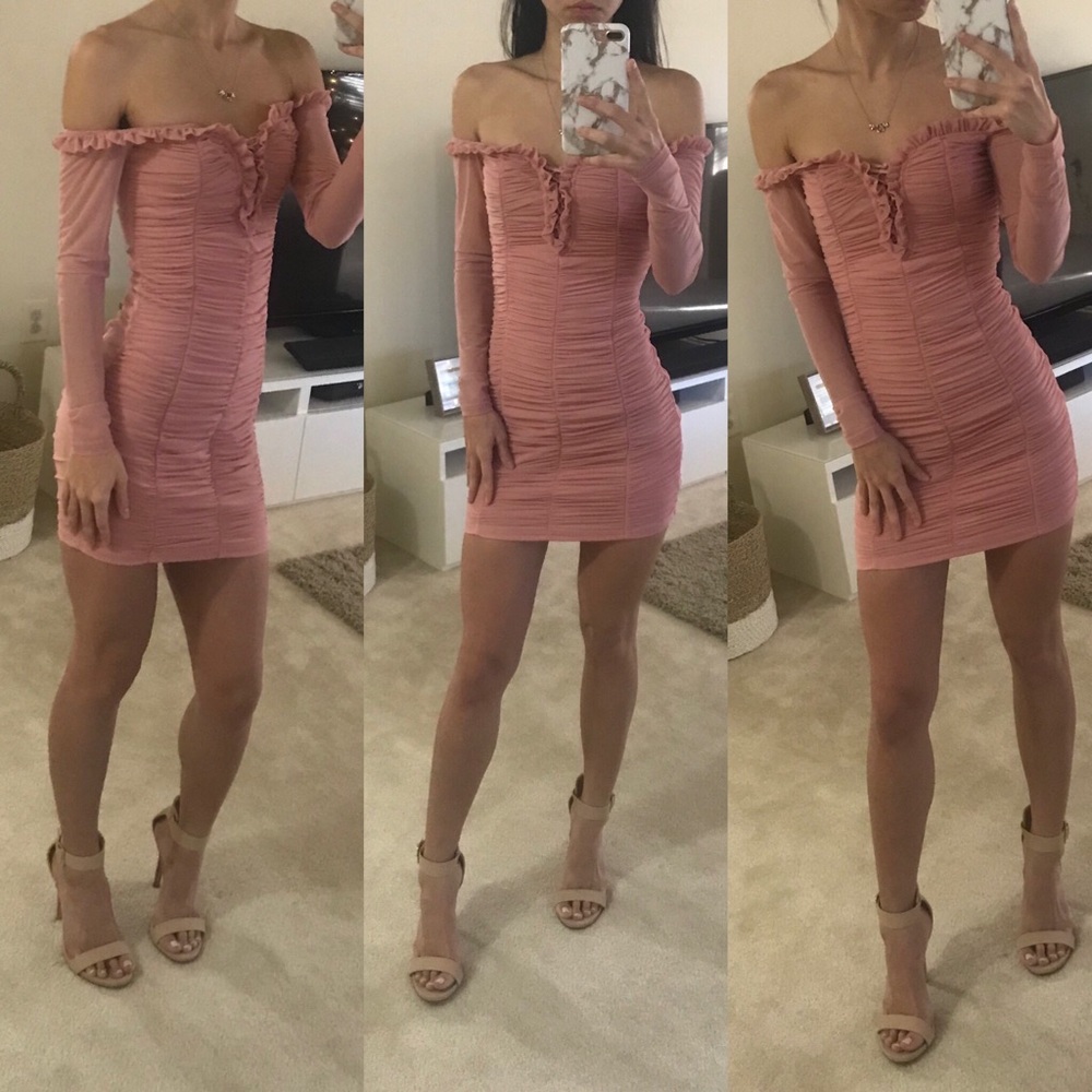 Mesh Ruched Mauve Dress